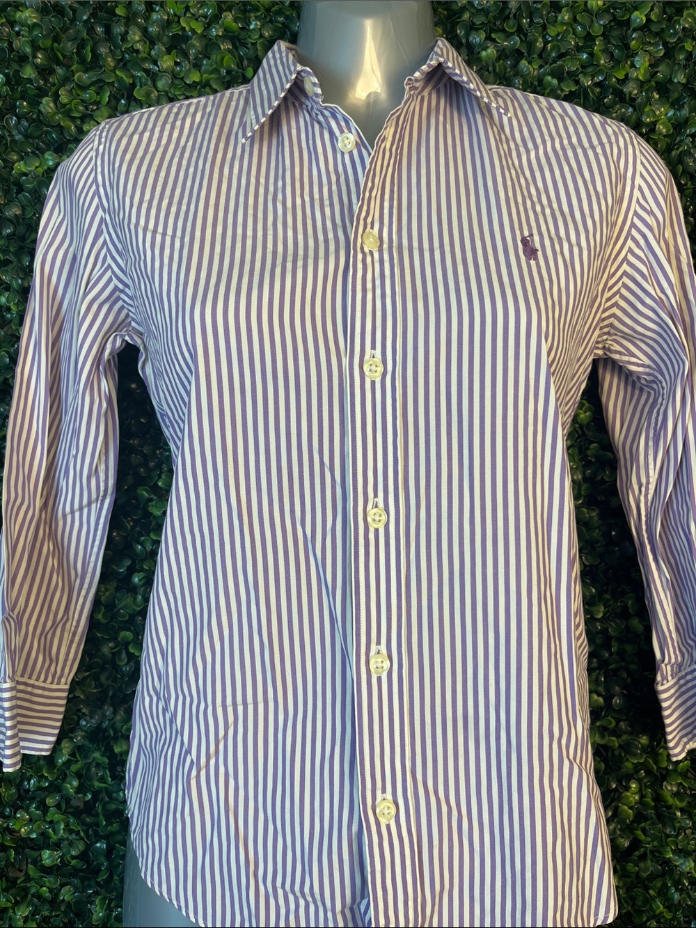 Striped Purple Button-Down Shirt - Classic Women's Dress Shirt